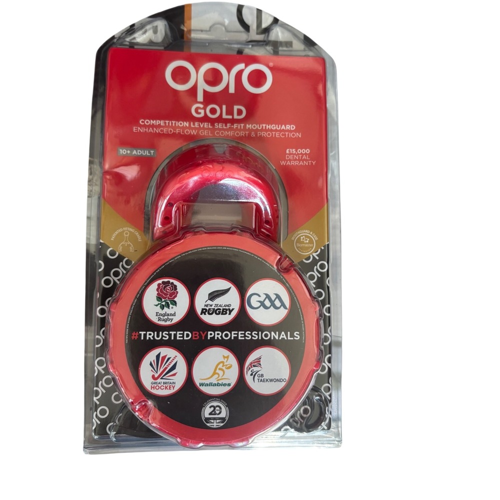 Opro Gold Level Mouthguard Red Self-Fit Competition Protection Adult 10+ New